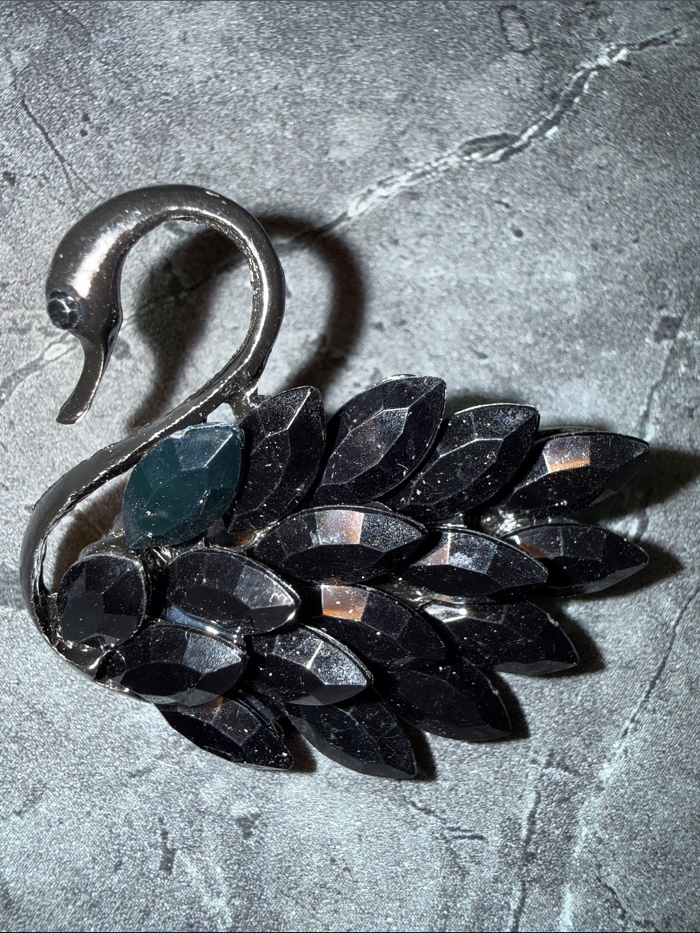 Black Crystal Swan Brooch - Elegant Women's Jewelry